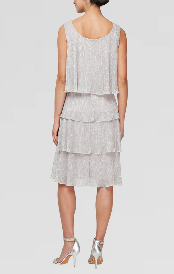 S.L. Fashions Petite Short Shimmer Artichoke Tiered Jacket Dress With Embellishment Detail At Neckline