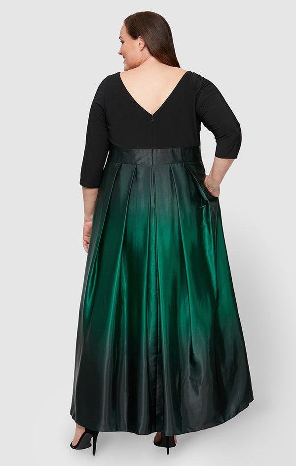 S.L. Fashions Plus 3/4 Sleeve Matte Jersey & Ombre Satin Ballgown