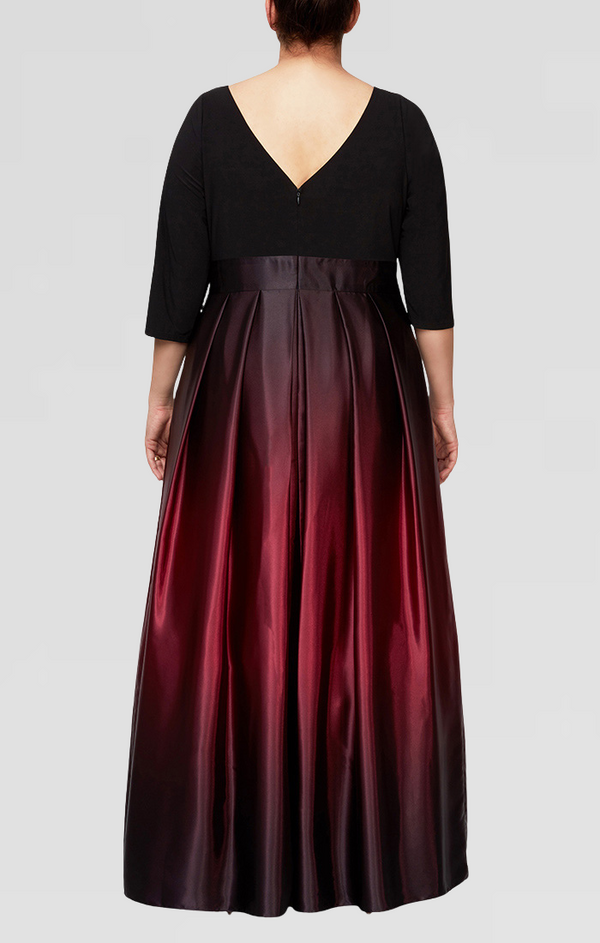 S.L. Fashions Plus 3/4 Sleeve Matte Jersey & Ombre Satin Ballgown