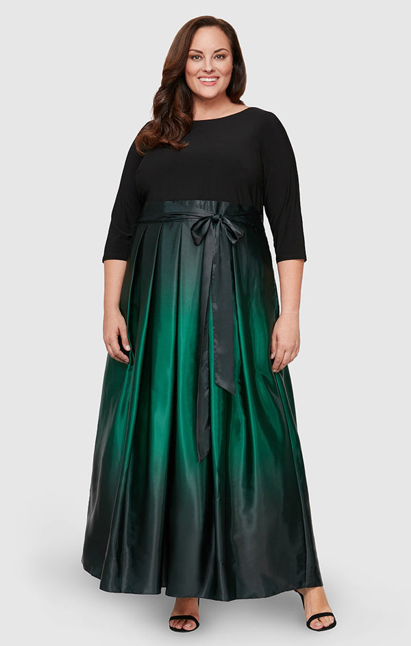 S.L. Fashions Plus 3/4 Sleeve Matte Jersey & Ombre Satin Ballgown
