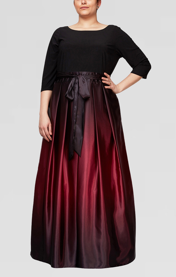 S.L. Fashions Plus 3/4 Sleeve Matte Jersey & Ombre Satin Ballgown
