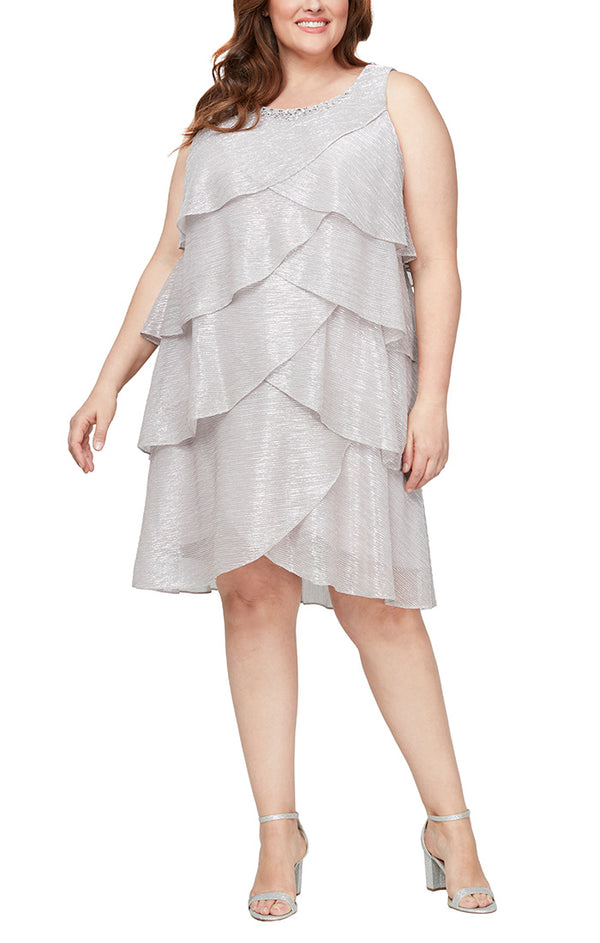 S.L. Fashions Plus - Artichoke Tiered Jacket Dress With Embellishment Detail At Neckline