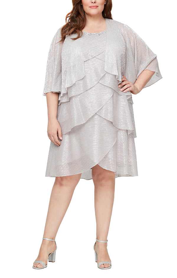 S.L. Fashions Plus - Artichoke Tiered Jacket Dress with Embellishment Detail at Neckline