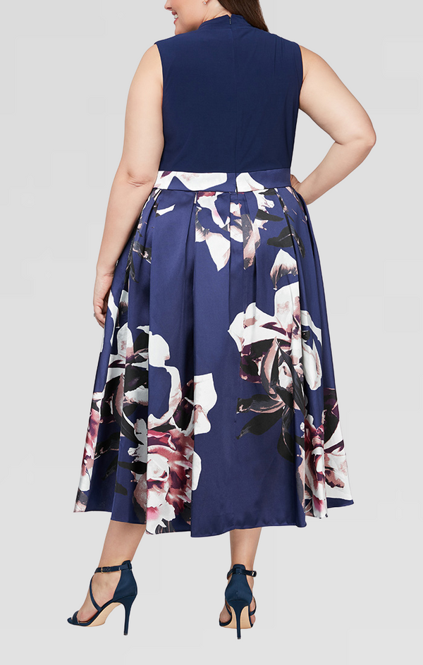 S.L. Fashions Plus Cocktail Dress With High-Low Floral Printed Mikado Silk Skirt