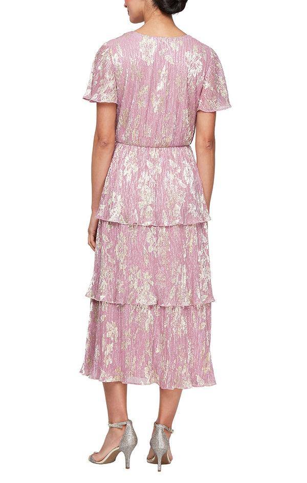 S.L. Fashions Plus - Foil Printed Dress With Tiered Skirt