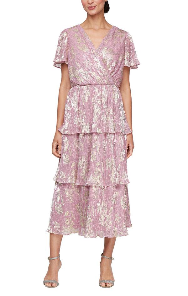 S.L. Fashions Plus - Foil Printed Dress with Tiered Skirt