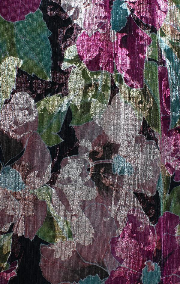 S.L. Fashions Plus - Long Foil Printed Sleeveless Dress With Surplice Neckline And Ruched Waist