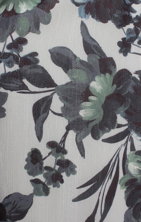 S.L. Fashions Plus - Long Printed Chiffon Maxi With V-Neckline Ruched Waist And Illusion Sleeves