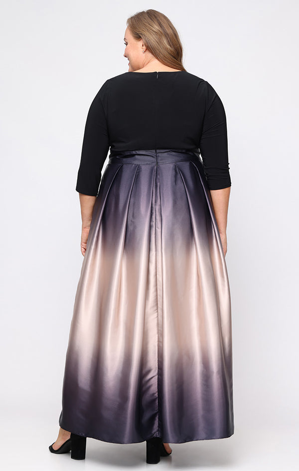 S.L. Fashions Plus Long Satin Charmeuse Ombre Ballgown With Surplice Neckline Bodice