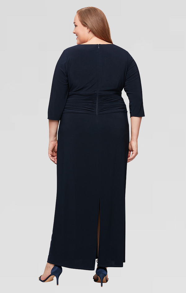 S.L. Fashions Plus - Matte Jersey Long Dress With Embellished 3/4 Sleeve Detail