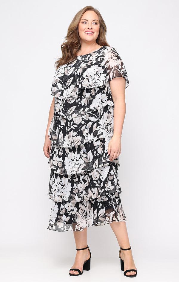 S.L. Fashions Plus Midi Printed Dress with Embellishment at Shoulders S.L. Fashions Plus Midi Printed Dress with Embellishment at Shoulders