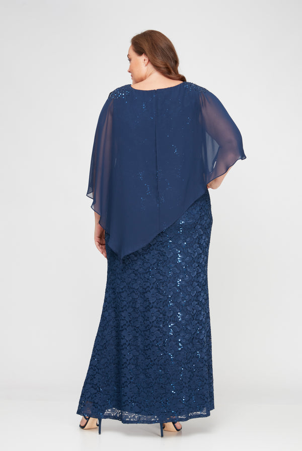 S.L. Fashions Plus Popover Dress With Beaded Shoulder Detail And Asymmetric Overlay