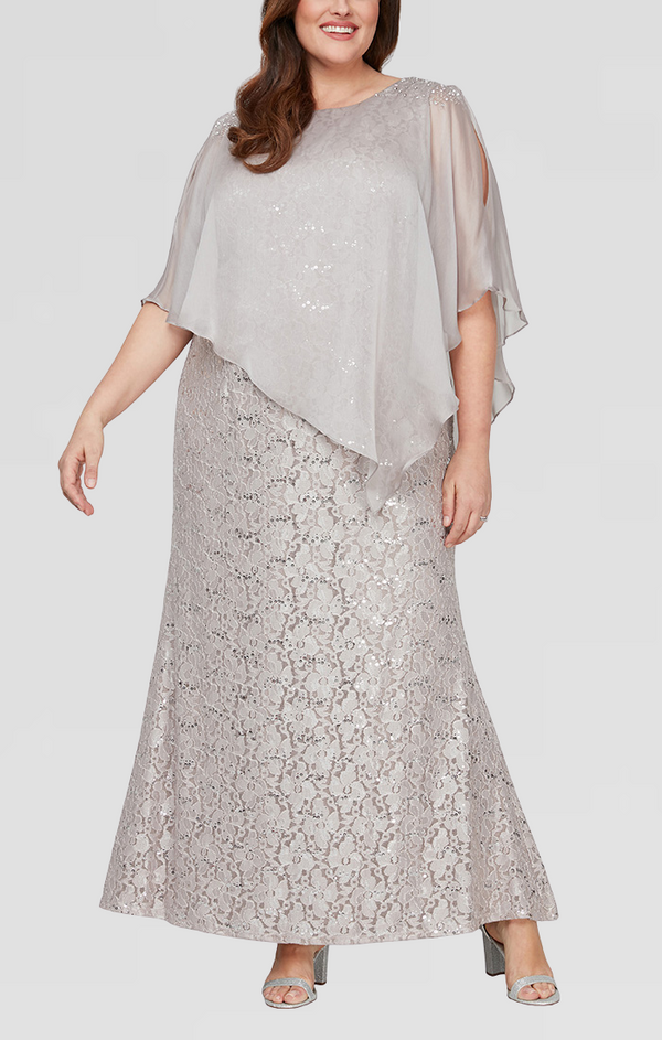 S.L. Fashions Plus Popover Dress With Beaded Shoulder Detail And Asymmetric Overlay