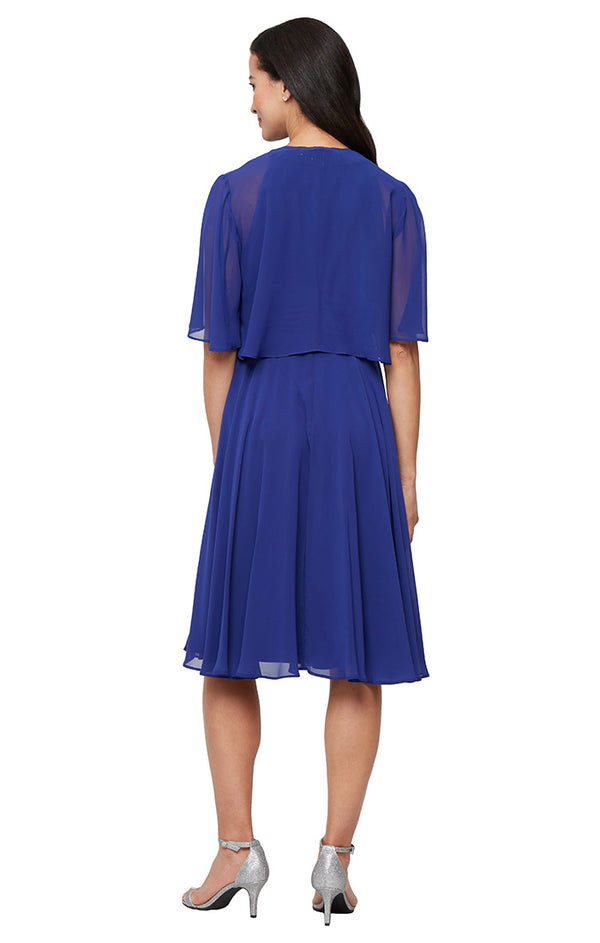 S.L. Fashions Plus Short Chiffon Jacket Dress With Embellished Cutaway Halter Neckline Ruched Waist And Open Illusion Jacket