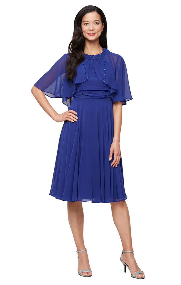 S.L. Fashions Plus Short Chiffon Jacket Dress with Embellished Cutaway Halter Neckline Ruched Waist and Open Illusion Jacket S.L. Fashions Plus Short Chiffon Jacket Dress with Embellished Cutaway Halter Neckline Ruched Waist and Open Illusion Jacket