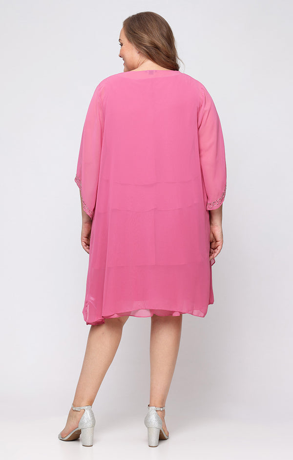 S.L. Fashions Plus Short Tiered Chiffon Jacket Dress With Embellishment Detail At Neckline And Sleeves