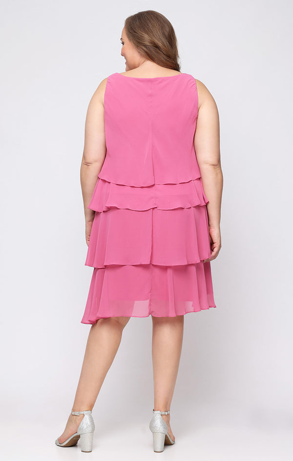 S.L. Fashions Plus Short Tiered Chiffon Jacket Dress With Embellishment Detail At Neckline And Sleeves