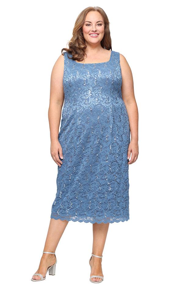 S.L. Fashions Plus - Tea-Length Lace Jacket Dress With Sequin Detail