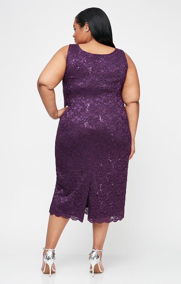 S.L. Fashions Plus Tea-Length Lace Jacket Dress With Sequin Detail