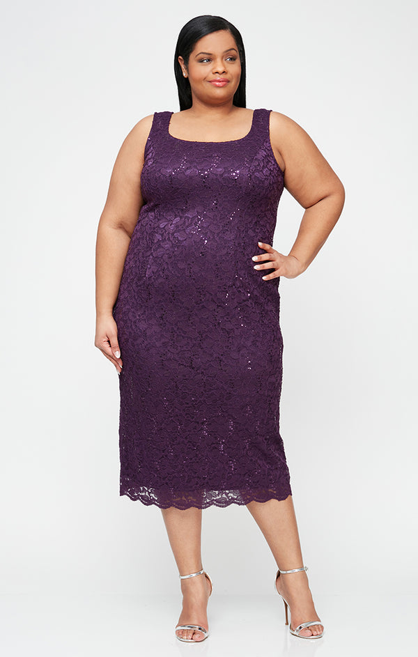 S.L. Fashions Plus Tea-Length Lace Jacket Dress With Sequin Detail