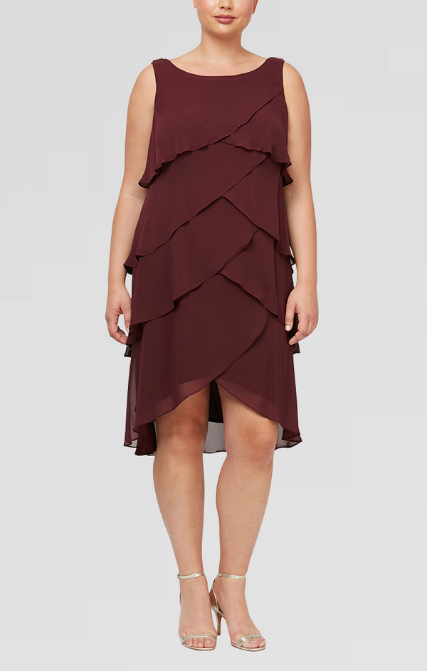 S.L. Fashions Plus Tulip Tiered Chiffon Cocktail Dress With Barrel Pins