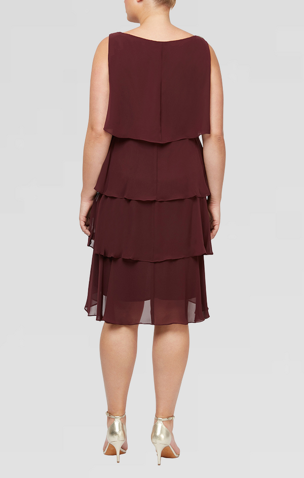 S.L. Fashions Plus Tulip Tiered Chiffon Cocktail Dress With Barrel Pins