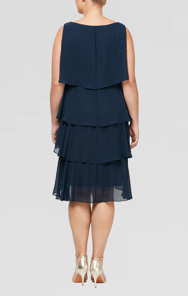 S.L. Fashions Plus Tulip Tiered Chiffon Cocktail Dress With Barrel Pins