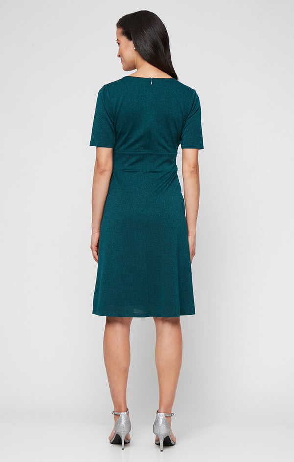 S.L. Fashions Regular - A-Line Novelty Crochet Knit Dress With Raglan Sleeve Jersey Bodice