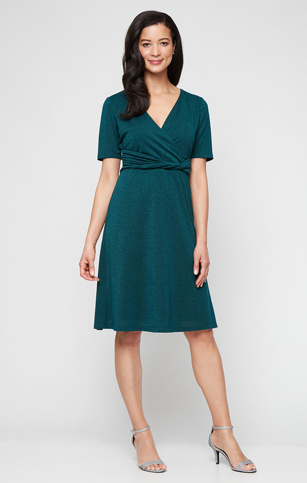 S.L. Fashions Regular - A-Line Novelty Crochet Knit Dress with Raglan Sleeve Jersey Bodice