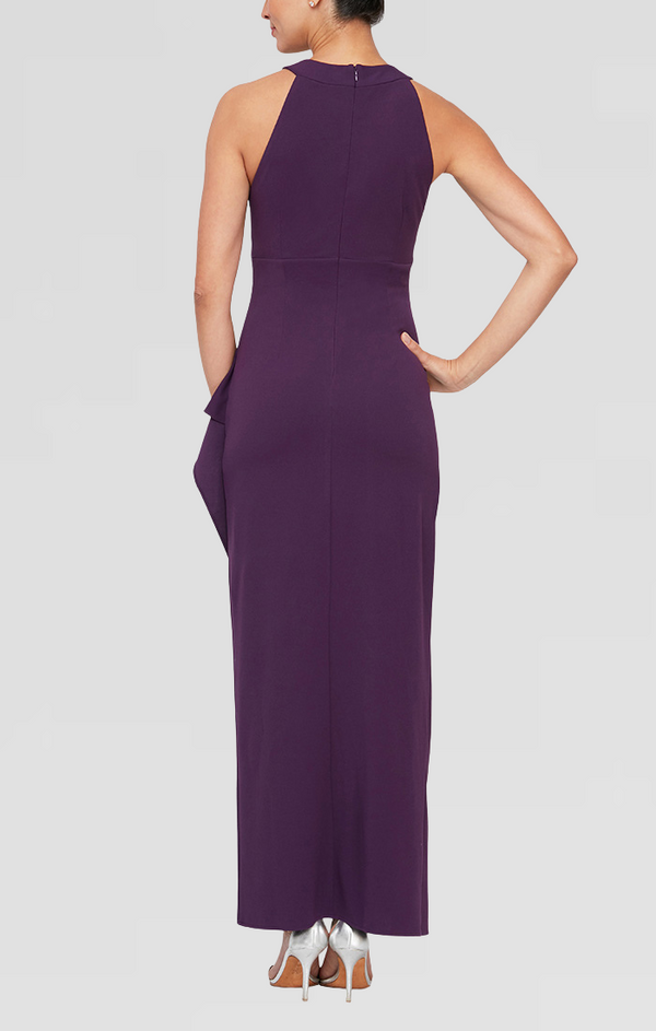 S.L. Fashions Regular - Beaded Halter Neck Matte Jersey Dress With Side Ruching At The Waist