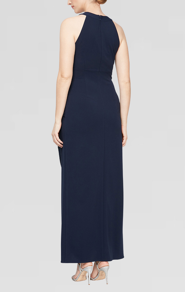 S.L. Fashions Regular - Beaded Halter Neck Matte Jersey Dress With Side Ruching At The Waist