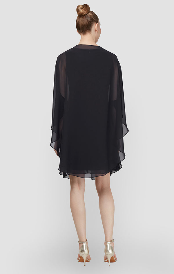 S.L. Fashions Regular - Chiffon Cocktail Dress With Beaded Neck And Removable Capelet