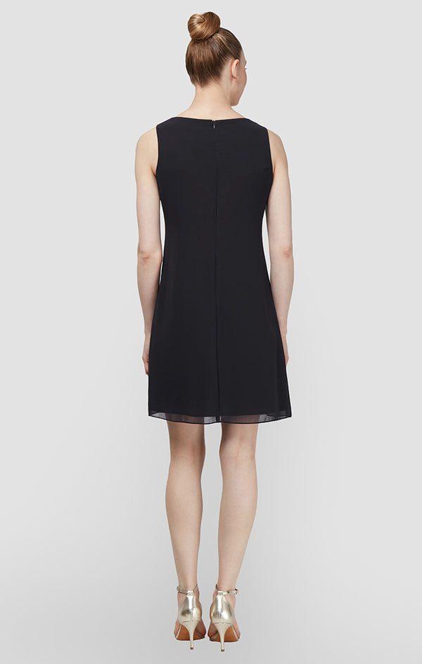 S.L. Fashions Regular - Chiffon Cocktail Dress With Beaded Neck And Removable Capelet