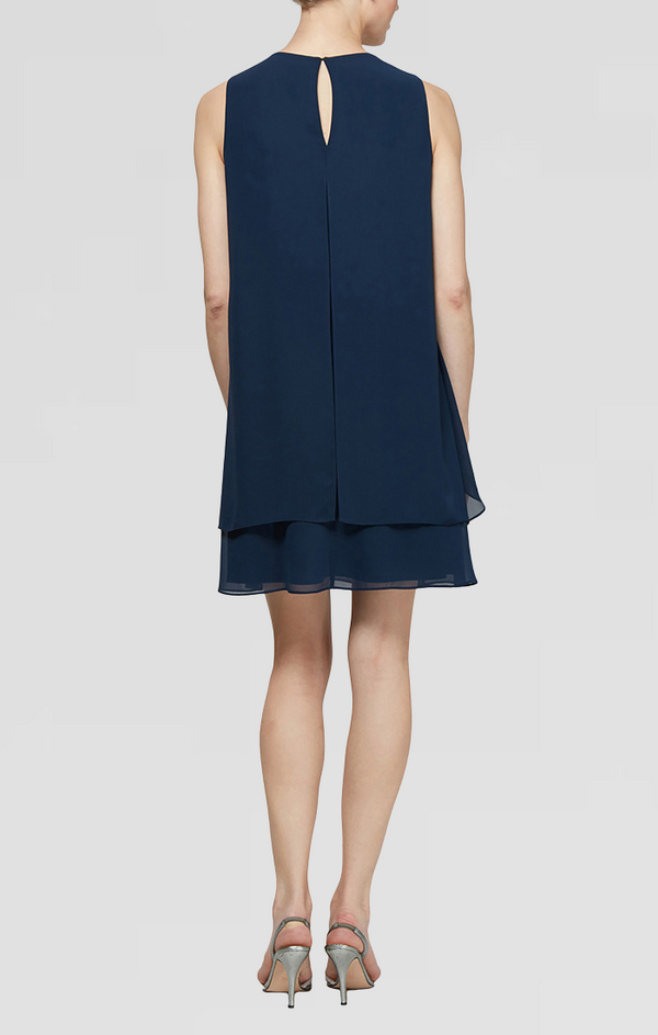 S.L. Fashions Regular - Chiffon Cocktail Dress With Cutout Neckline And Pearl Trim Detail