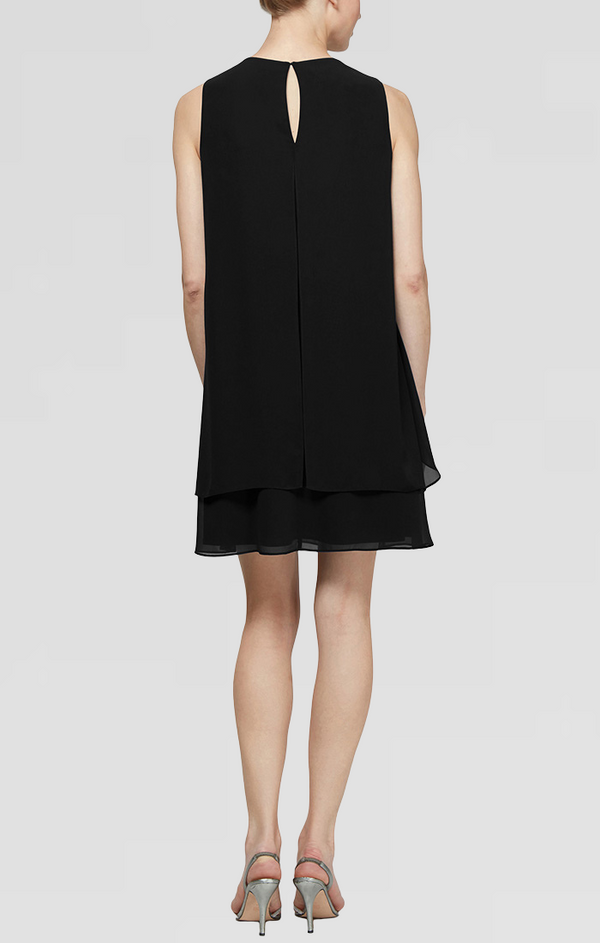 S.L. Fashions Regular - Chiffon Cocktail Dress With Cutout Neckline And Pearl Trim Detail
