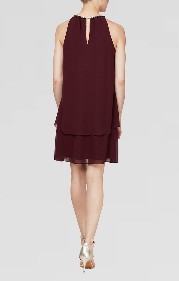 S.L. Fashions Regular - Chiffon Cocktail Jersey Dress With Split Front Detail