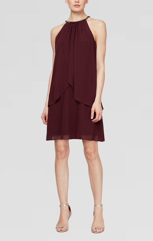 S.L. Fashions Regular - Chiffon Cocktail Jersey Dress With Split Front Detail