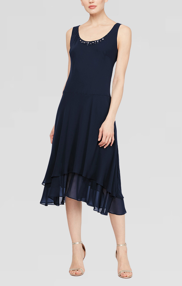 S.L. Fashions Regular - Chiffon Jacket Dress With Beaded Shoulder Detail & Tiered Skirt