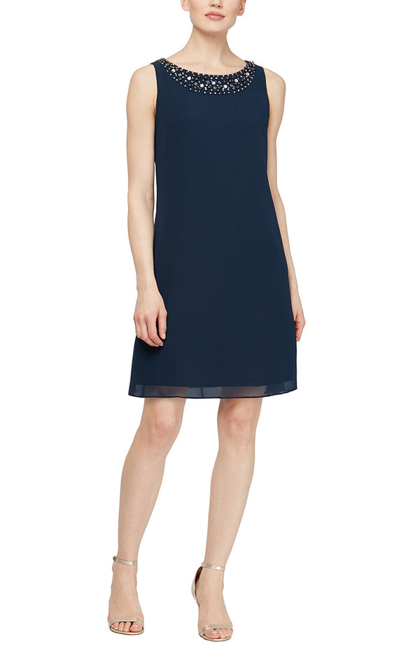 S.L. Fashions Regular - Chiffon Jacket Dress With Beadwork Detail On Collar & Cuffs