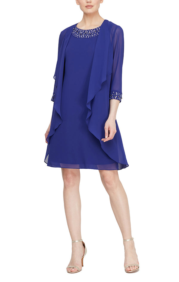 S.L. Fashions Regular - Chiffon Jacket Dress With Beadwork Detail On Collar & Cuffs