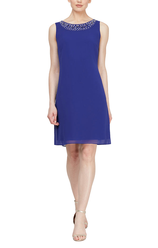 S.L. Fashions Regular - Chiffon Jacket Dress With Beadwork Detail On Collar & Cuffs