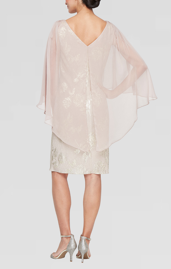 S.L. Fashions Regular - Foil Chiffon Detail Dress With High/Low Overlay Bodice