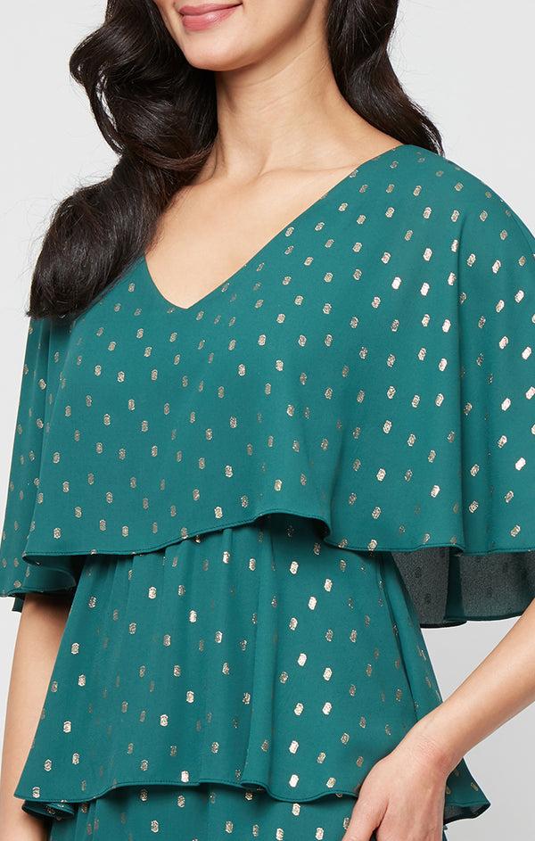 S.L. Fashions Regular - Foil Dot Chiffon Tiered Dress With V-Neckline