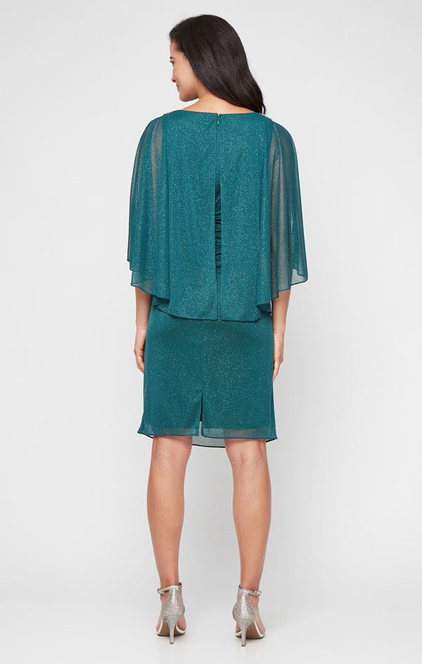 S.L. Fashions Regular - Glitter Mesh Sheath Dress With Overlay Bodice And Embellishment Detail At Shoulders