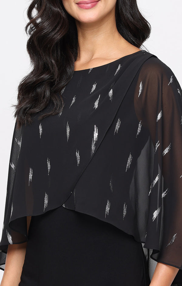 S.L. Fashions Regular - Matte Jersey Sheath Dress With Foil Printed Chiffon Overlay Bodice