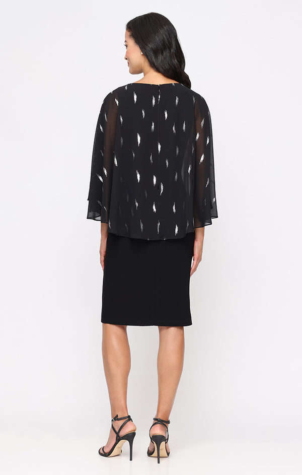 S.L. Fashions Regular - Matte Jersey Sheath Dress With Foil Printed Chiffon Overlay Bodice