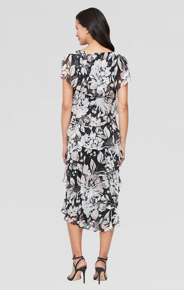 S.L. Fashions Regular - Midi Printed Dress With Embellishment At Shoulders