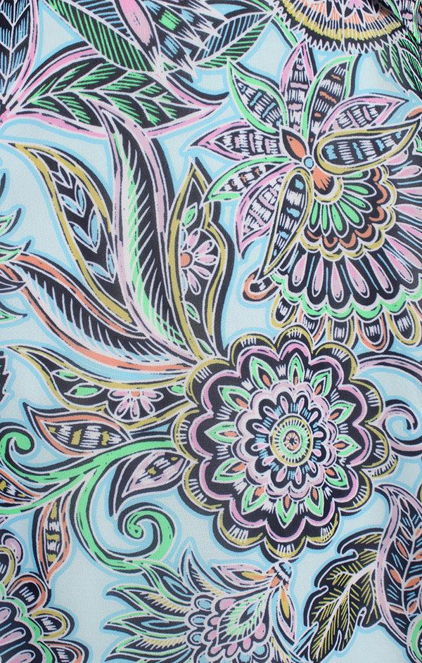 S.L. Fashions Regular - Mixed Media Dress With Jersey V-Neck Bodice And Chiffon Printed Pointed Hem