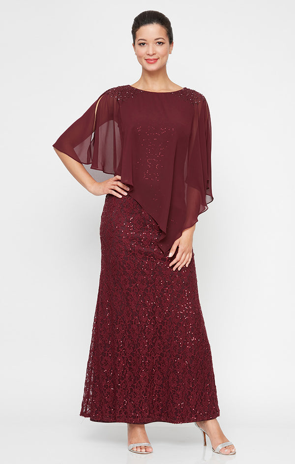 S.L. Fashions Regular - Popover Dress With Beaded Shoulder Detail and Asymmetric Overlay