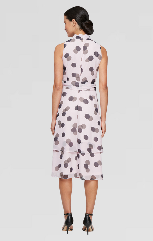 S.L. Fashions Regular - Printed Chiffon Sleeveless Dress With Double Tier Hem And Tie Belt